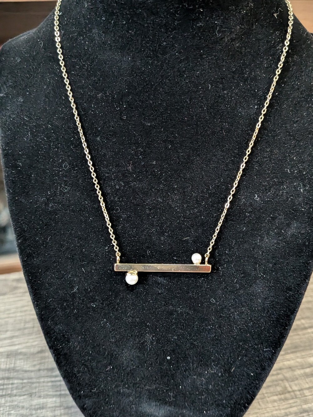 Gold Bar With Pearls Necklace